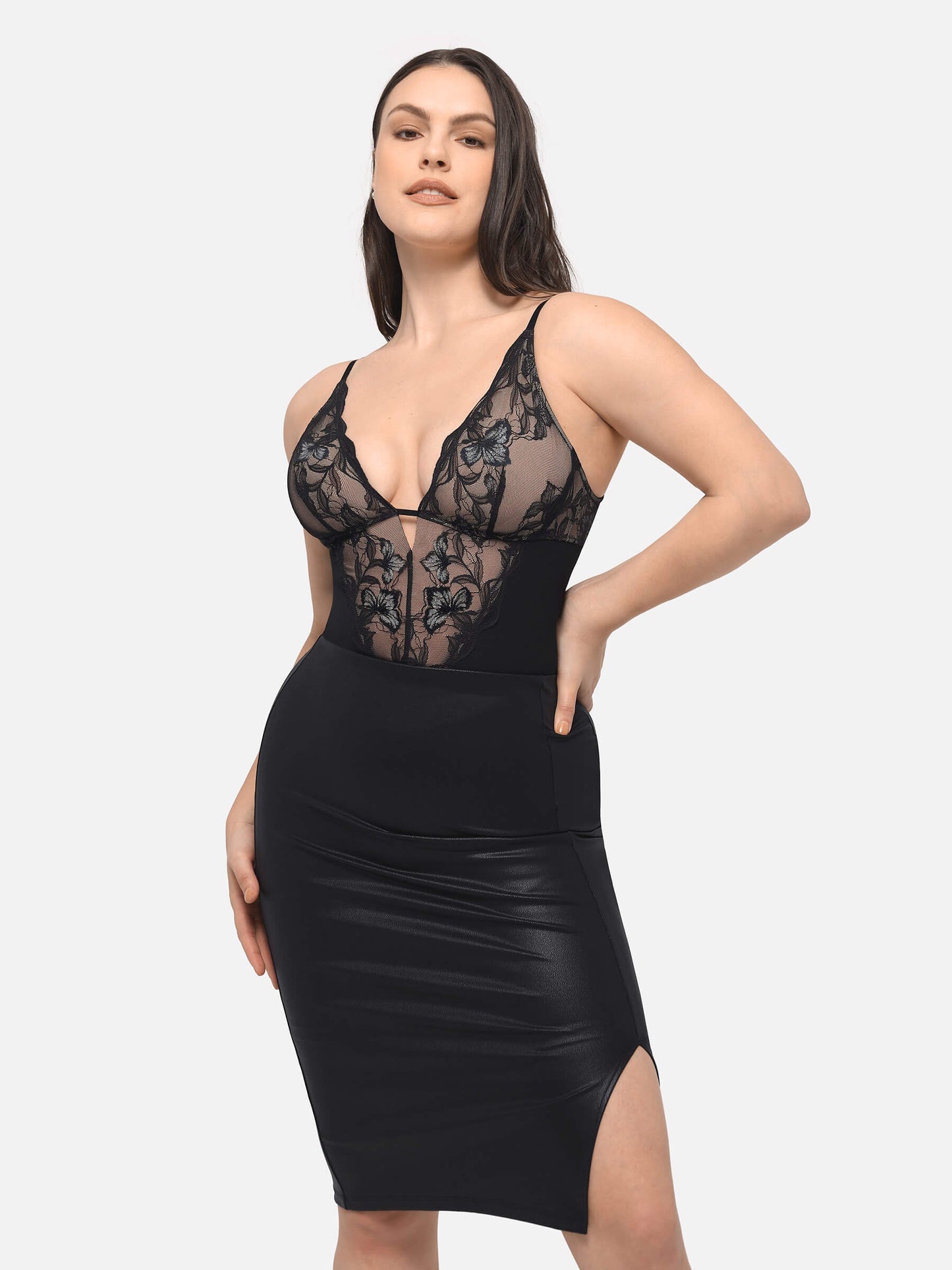 MyCurve Lace Shapewear Thong Shaping Bodysuit