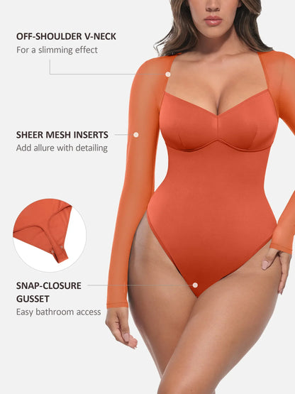 MyCurve Mesh Panel V-Neck Bodysuit